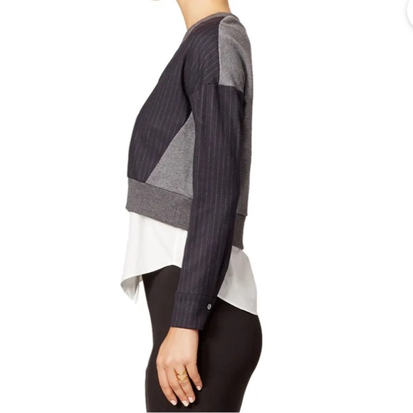 Derek Lam 10 Crosby Navy Blue Grey V-Neck Long Sleeve Sweater White Underlayer - Picture 5 of 13